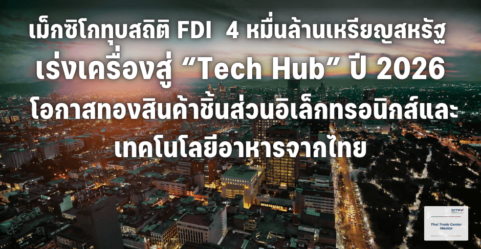 เม็กซิโกทุบสถิติ-fdi-4-หมื่นล้านเหรียญสหรัฐ-เร่งเครื่องสู่-“tech-hub”-ปี-2026-โอกาสทองสินค้าชิ้นส่วนอิเล็กทรอนิกส์และเทคโนโลยีอาหารจากไทย