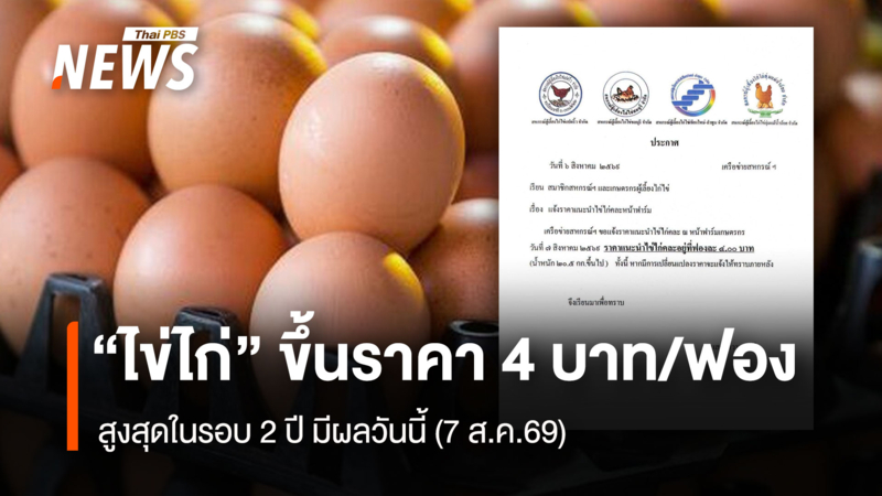 “ไข่ไก่”-ขึ้นราคา-4-บาท/ฟอง-สูงสุดในรอบ-2-ปี-มีผลวันนี้-(7-สค.69)